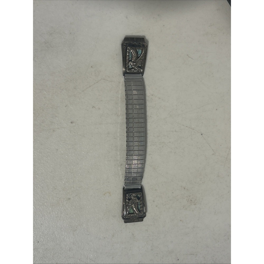Vtg Navajo Ivan Kee Silver Sterling Spiderweb Turquoise Eagle Feather Watch Tips